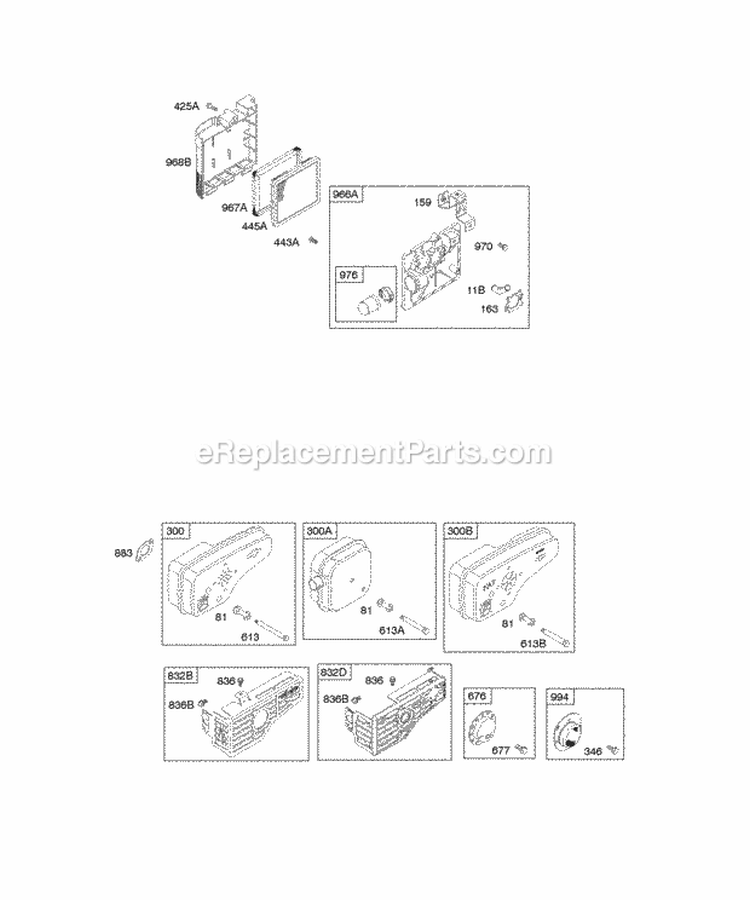 Air Cleaner Exhaust System Diagram and Parts List for  Briggs and Stratton Engine